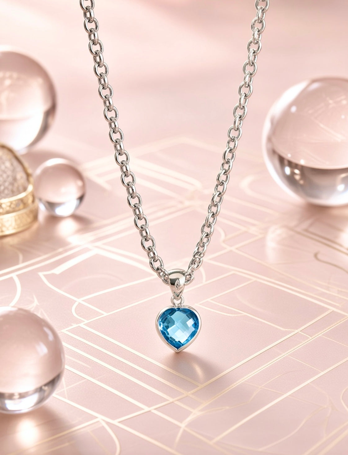 White gold blue topaz heart pendant