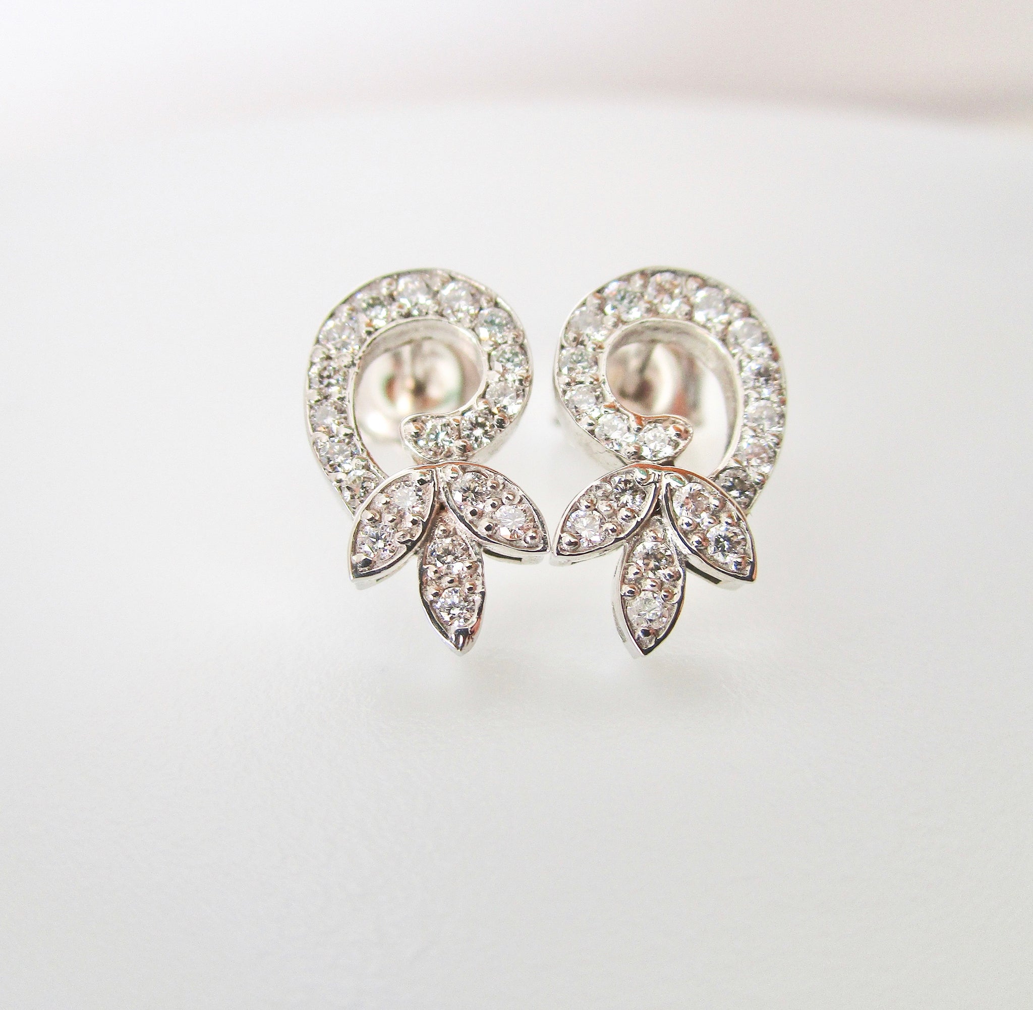 Half  Hearts White Gold and Diamonds Earrings