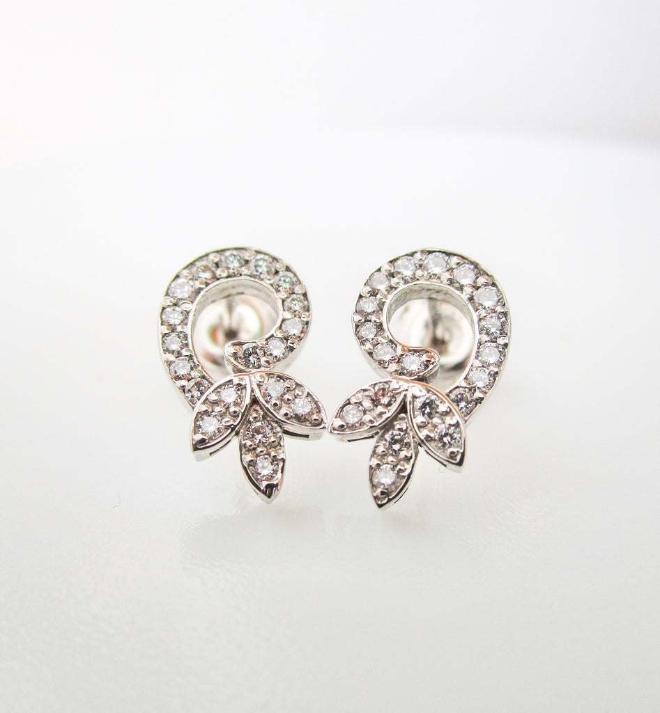 Half  Hearts White Gold and Diamonds Earrings